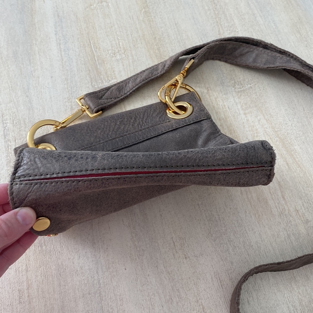Hammitt Tony pewter taupe suede gold tone studded mini crossbody purse - Picture 5 of 10